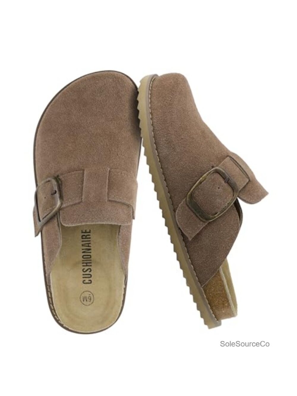 Genuine Suede Slip-On Clogs with Memory Foam & Buckle Mule